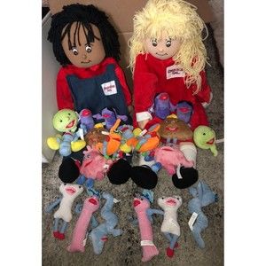 Charming Doll Duo with Colorful Plush Friends